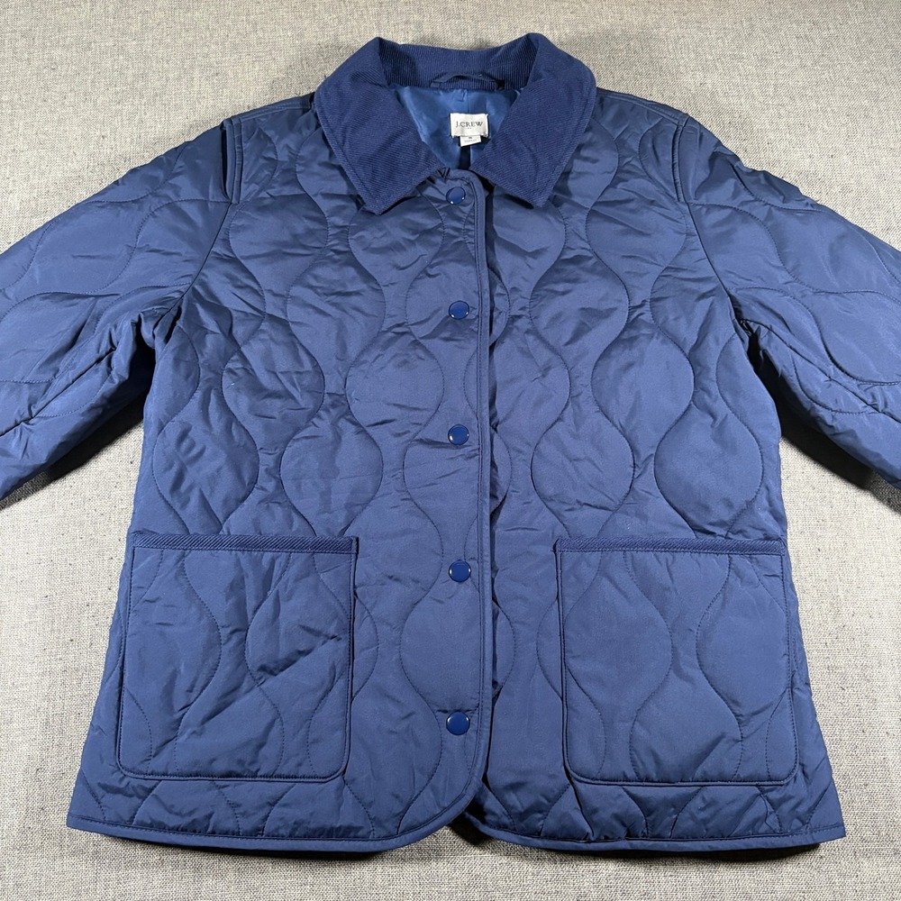 J.Crew Quilted Barn Jacket Womens S Navy Blue Corduroy Collar CB335